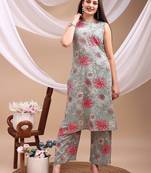 Turquoise rayon floral print ethnic kurta palazzo set