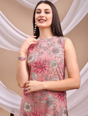 Pink rayon floral print ethnic kurta palazzo set 2
