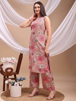 Pink rayon floral print ethnic kurta palazzo set 4