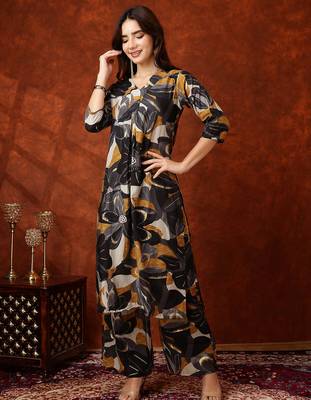 Black rayon floral print ethnic kurta palazzo set 1