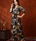 Black rayon floral print ethnic kurta palazzo set