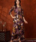 Wine rayon floral print ethnic kurta palazzo set