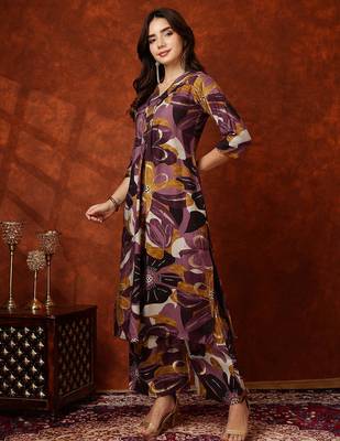Wine rayon floral print ethnic kurta palazzo set 5