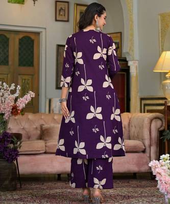 Purple cotton floral print ethnic kurta palazzo set 3