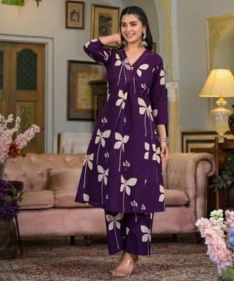 Purple cotton floral print ethnic kurta palazzo set 5