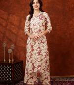 Pink cotton floral print ethnic kurta palazzo set