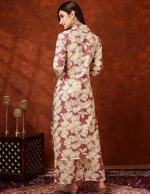 Pink cotton floral print ethnic kurta palazzo set 3
