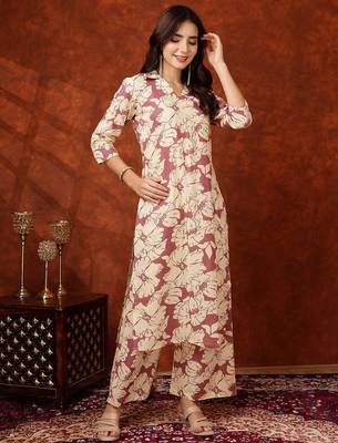 Pink cotton floral print ethnic kurta palazzo set 4