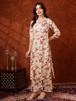 Pink cotton floral print ethnic kurta palazzo set 5