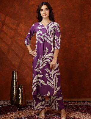 Purple rayon dots print ethnic kurta palazzo set 1