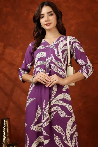 Purple rayon dots print ethnic kurta palazzo set