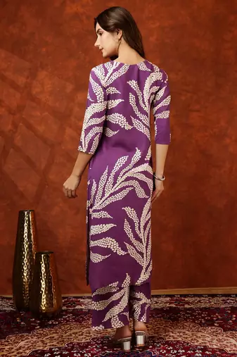 Purple rayon dots print ethnic kurta palazzo set