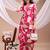 Pink rayon floral print ethnic kurta palazzo set