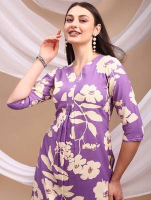 Lavender rayon floral print ethnic kurta palazzo set 2