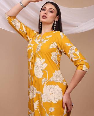 Yellow rayon floral print ethnic kurta palazzo set 2