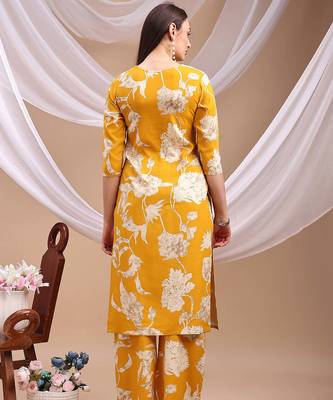 Yellow rayon floral print ethnic kurta palazzo set 3