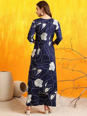 Navy-blue cotton floral print ethnic kurta palazzo set 3