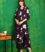 Wine cotton floral print ethnic kurta palazzo set
