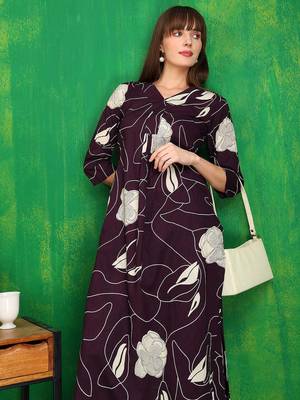 Wine cotton floral print ethnic kurta palazzo set 2