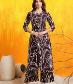 Brown cotton geometric print ethnic kurta palazzo set