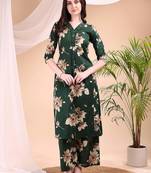 Green cotton floral print ethnic kurta palazzo set