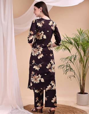Wine cotton floral print ethnic kurta palazzo set 3