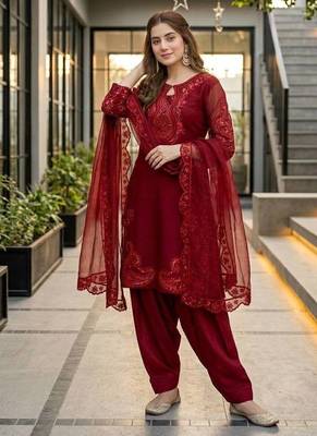 Maroon Color Sequance And Embroidery Work Silk Blend Salwar Suit 1