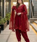 Maroon Color Sequance And Embroidery Work Silk Blend Salwar Suit