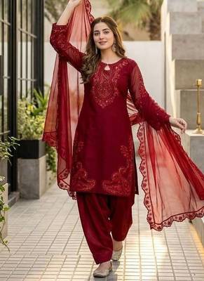 Maroon Color Sequance And Embroidery Work Silk Blend Salwar Suit 2