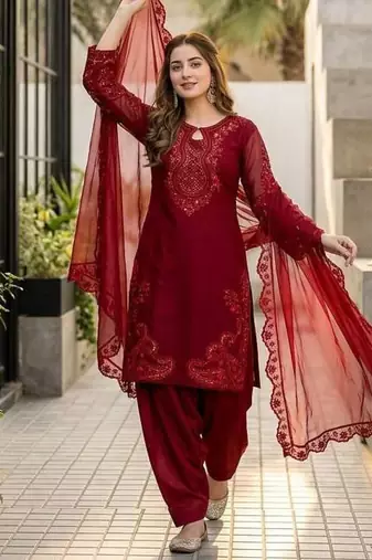 Maroon Color Sequance And Embroidery Work Silk Blend Salwar Suit