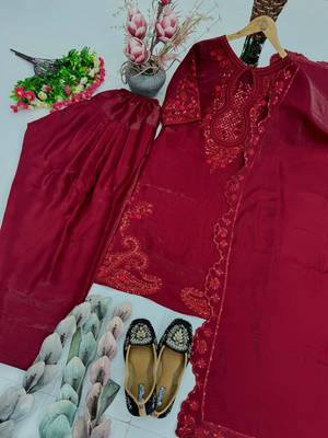 Maroon Color Sequance And Embroidery Work Silk Blend Salwar Suit 3