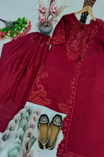 Maroon Color Sequance And Embroidery Work Silk Blend Salwar Suit