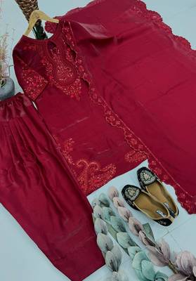 Maroon Color Sequance And Embroidery Work Silk Blend Salwar Suit 4