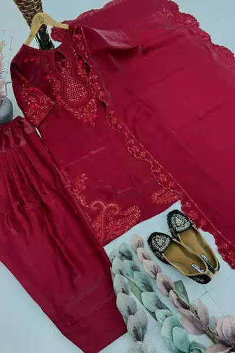 Maroon Color Sequance And Embroidery Work Silk Blend Salwar Suit