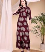 Wine silk blend geometric print ethnic kurta palazzo set