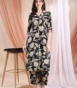 Black silk blend floral print ethnic kurta palazzo set