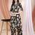 Black silk blend floral print ethnic kurta palazzo set