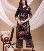 Purple rayon geometric print ethnic kurta palazzo set