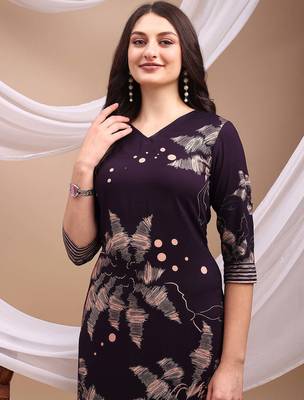Purple rayon geometric print ethnic kurta palazzo set 2