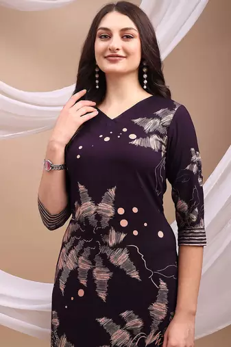 Purple rayon geometric print ethnic kurta palazzo set