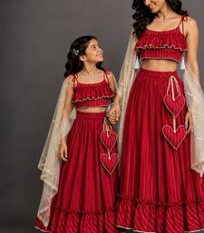 Crimson Red Embroidered Cotton Silk Lehenga Set