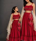 Crimson Red Embroidered Cotton Silk Lehenga Set