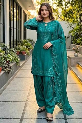 Teal Color Sequance And Embroidery Work Silk Blend Salwar Suit