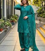 Teal Color Sequance And Embroidery Work Silk Blend Salwar Suit