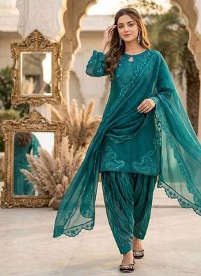 Teal Color Sequance And Embroidery Work Silk Blend Salwar Suit 2