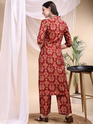 Maroon silk blend geometric print ethnic kurta palazzo set 3