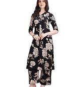 Black rayon floral print ethnic kurta palazzo set