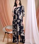 Navy-blue rayon floral print ethnic kurta palazzo set