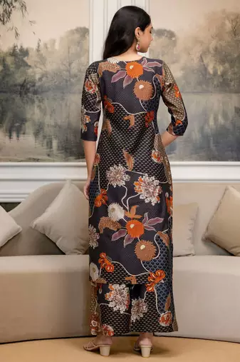 Multicolor silk blend floral print ethnic kurta palazzo set