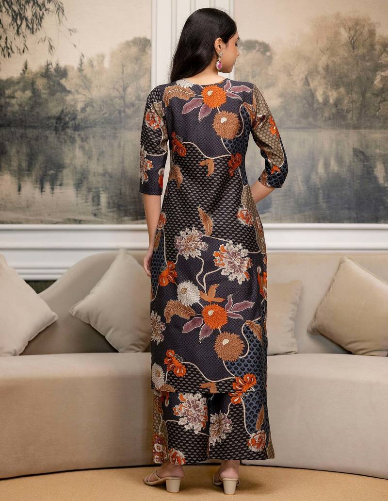 Multicolor silk blend floral print ethnic kurta palazzo set